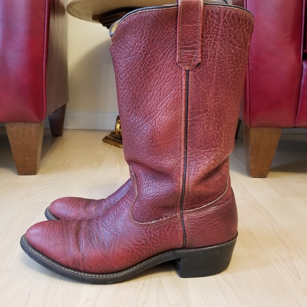 Vintage Double H Cowboy Boots, Dark Red, Distressed,  Size 8 1/2 D